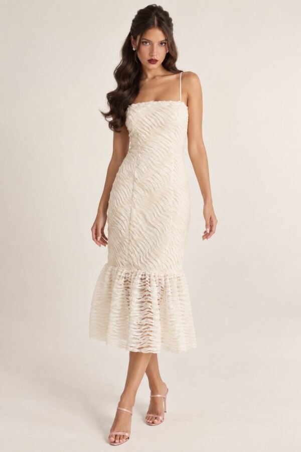Textured Ruffle Midi Dress