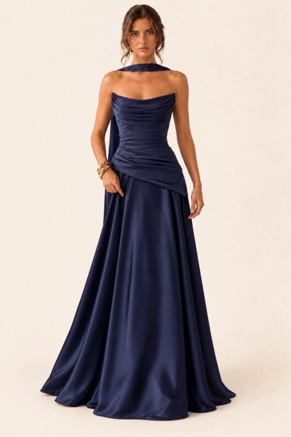 Draped Scarf Satin Dress